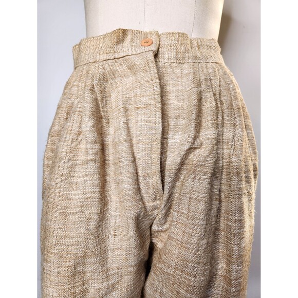 Vintage RAW SILK Beige Pants - High Waisted Pants Cigarette Ankle Trousers M - Picture 3 of 8